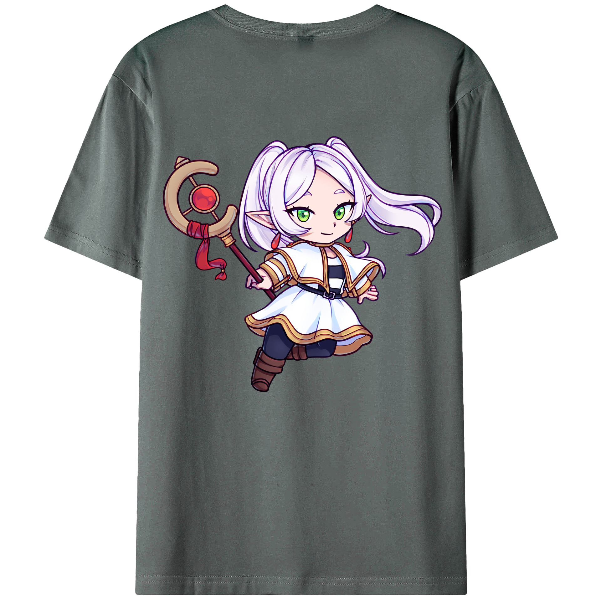 （画像用） 葬送のフリーレン Frieren 綿100％ メンズ半袖Tシャツ（バックプリント） 通気性